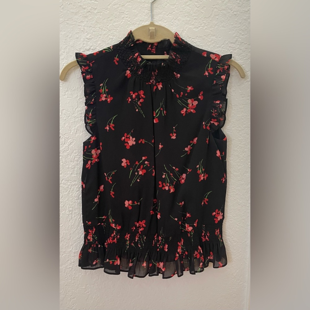 J Crew Petites Floral Mock Neck Blouse